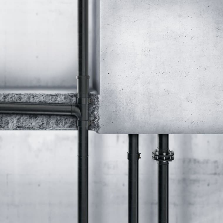 Geberit PE можна також укладати у бетон Geberit PE можна також укладати у бетон